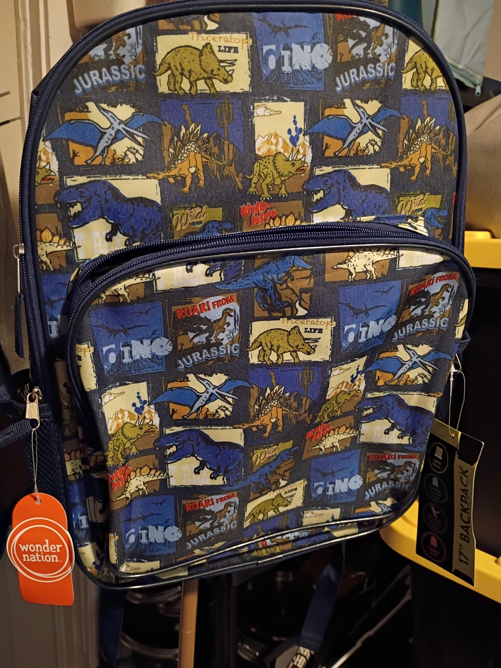 wonder nation Blue and Tan Jurassic Dinosaur Kids Backpack
